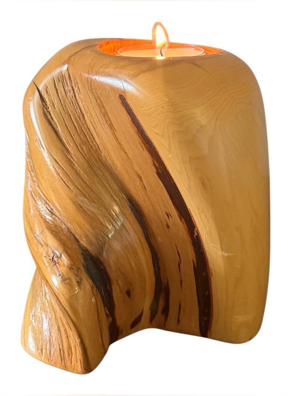 Mid Century Modern Wood Candle Holder Sculptural Organic Decor